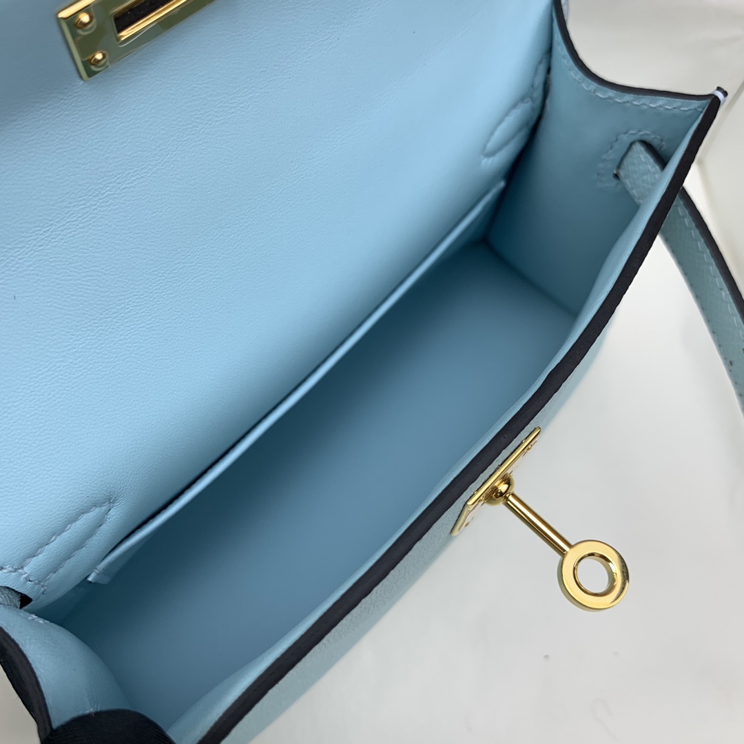 Hermes Kelly Mini II Bag 19CM In Azure Blue Epsom Leather